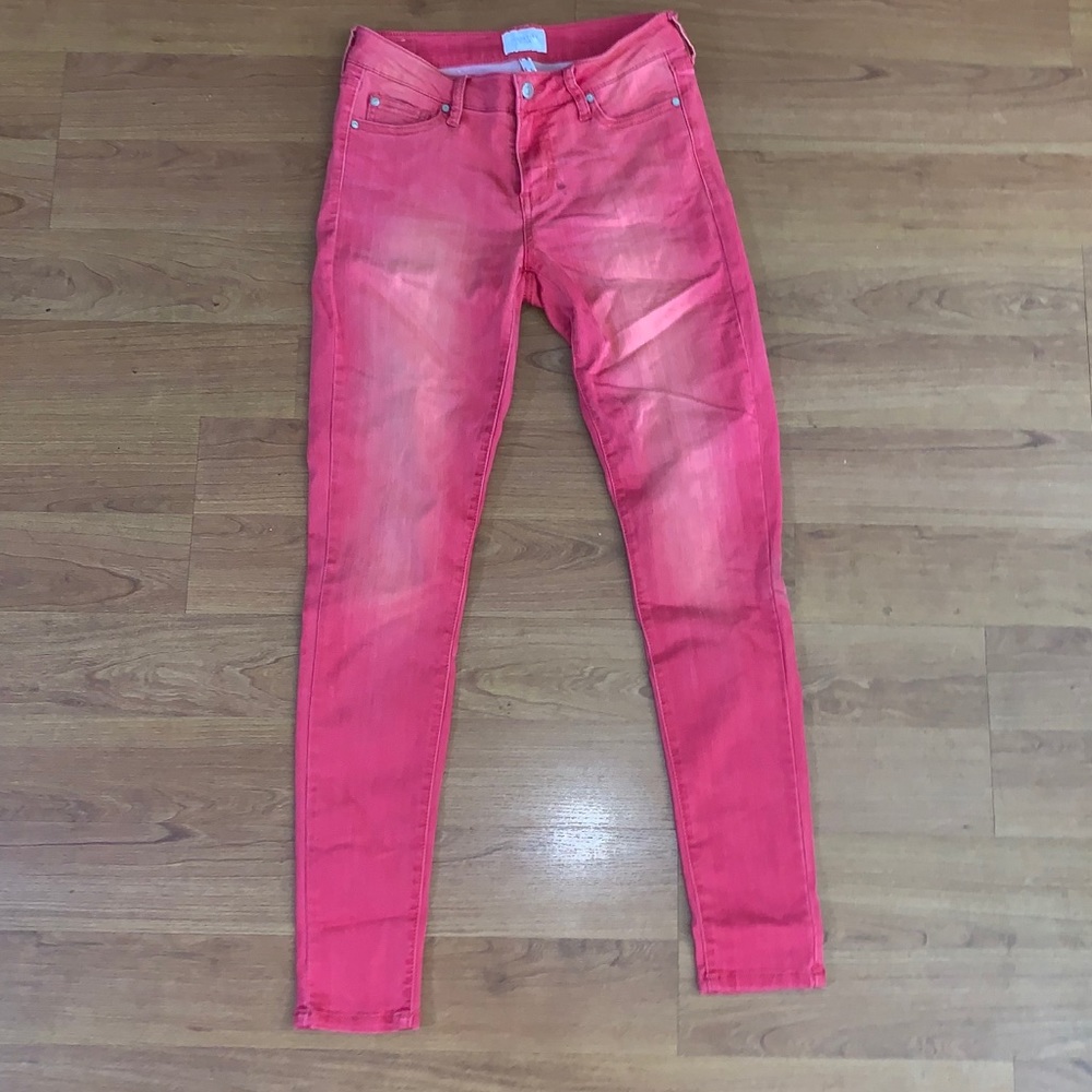 Red pink stretchy skinny jeans by Celebrity Pink.